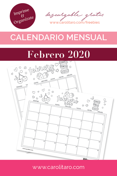 Calendario Febrero 2020 para imprimir