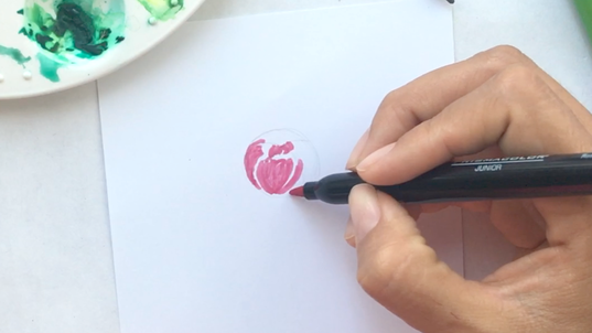 Como dibujar una peonia con brush pens: pinceladas
