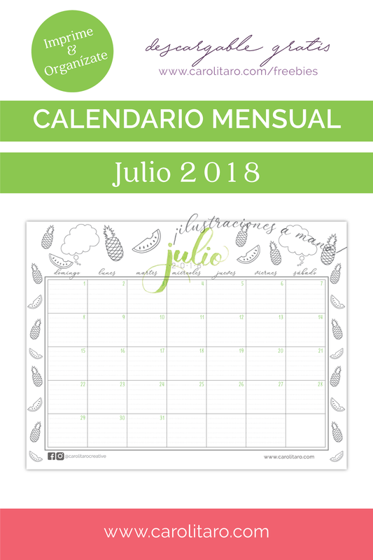 Calendario Carolita Ro julio 2018 gratis