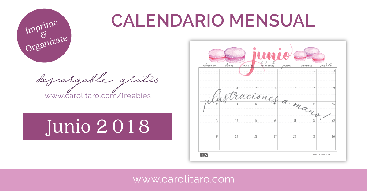 Calendario Junio 2018 gratis